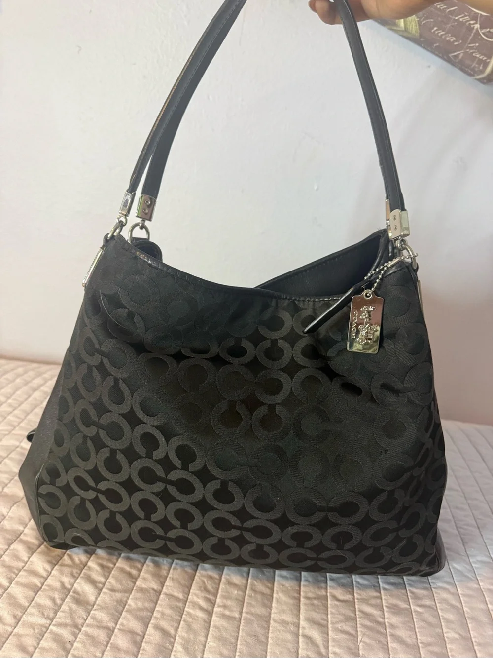 Coach Black Signature Jacquard Hobo Shoulder Bag